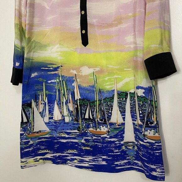 Juicy Couture silk dress marina watercolor print sailboat button dress size US 2 - Picture 4 of 6